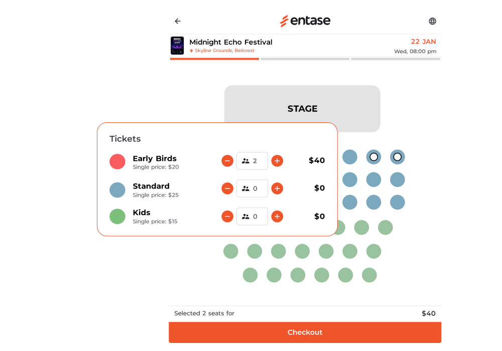 The Entase checkout on a concert page
