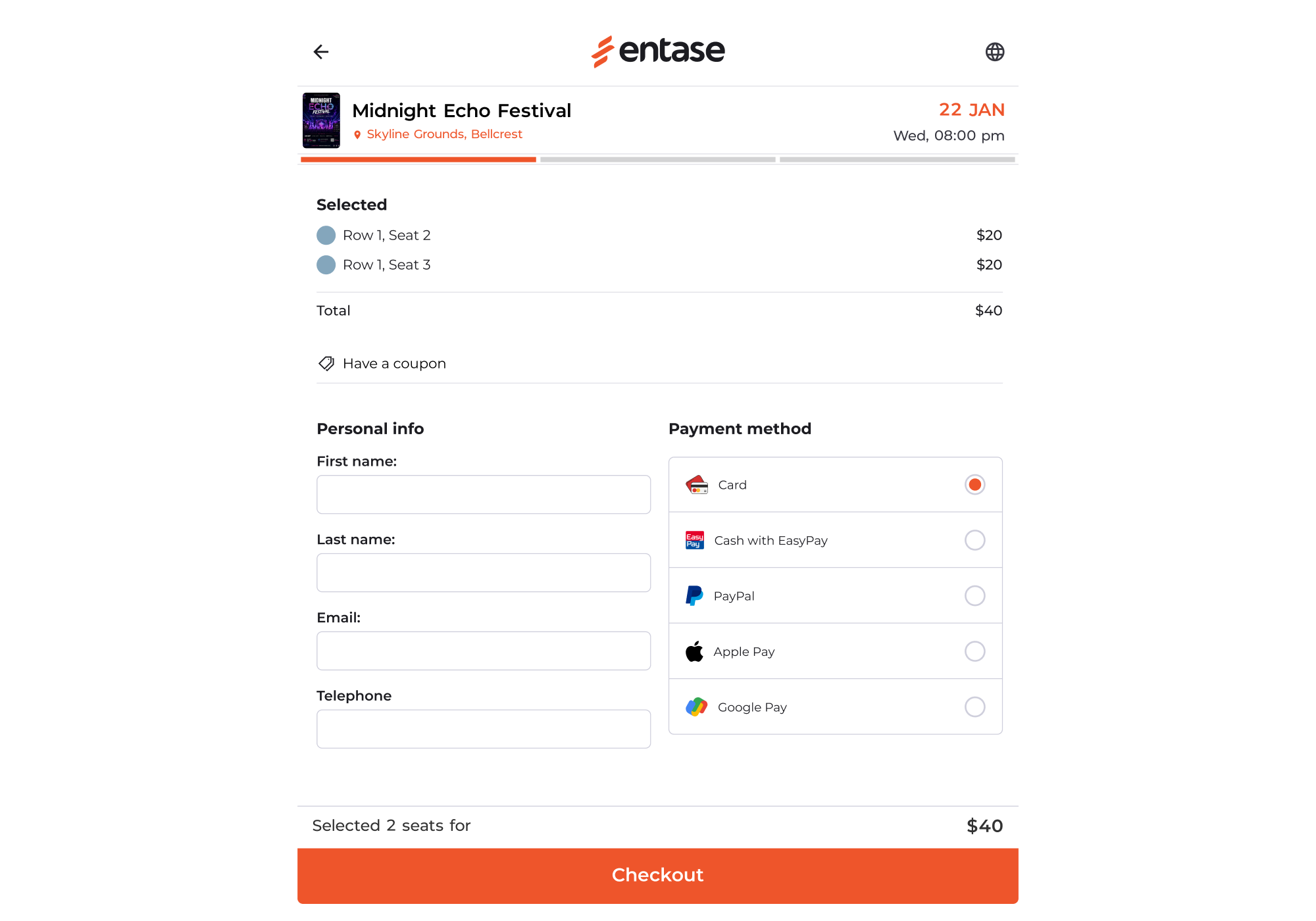 Entase checkout collecting payments