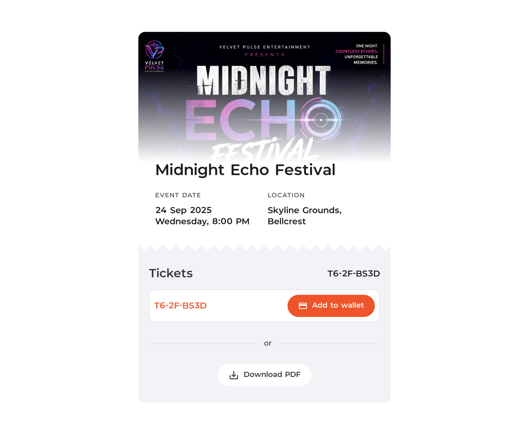 A ticket stored in Apple and Google Wallet