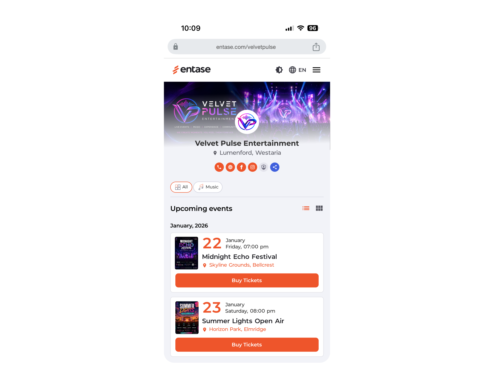 Ticket types and pricing in Entase