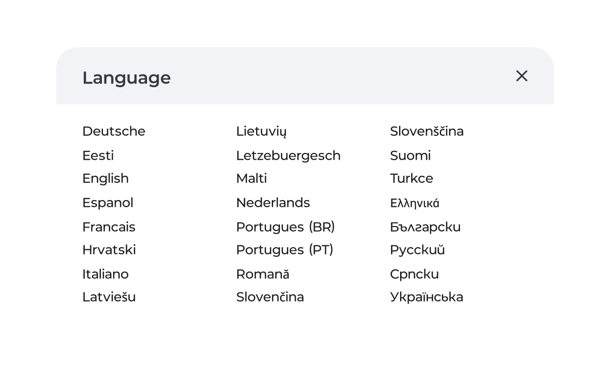 Entase checkout in more than twenty languages